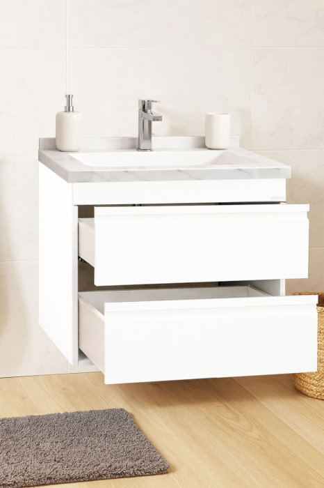 Set Baza front MDF si Lavoar seria 886, suspendata, cu sertare, montat, 60 cm, alb [2]