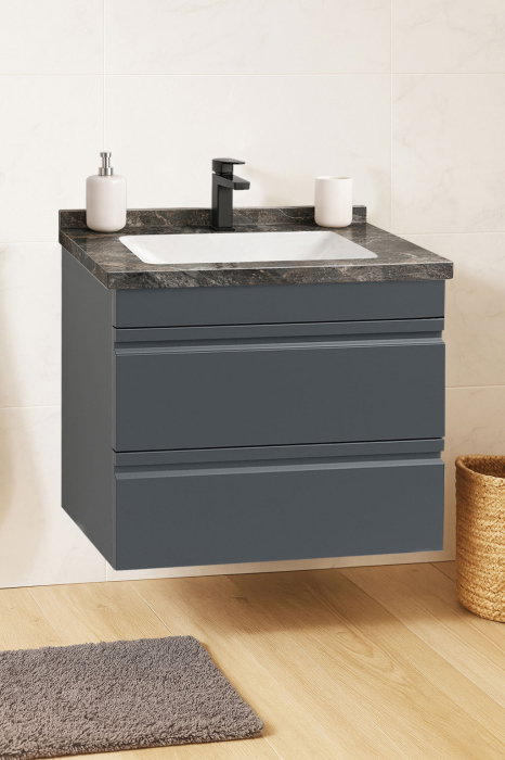 Set Baza front MDF si Lavoar seria 886, suspendata, cu sertare, montata, 60 cm, antracit [1]