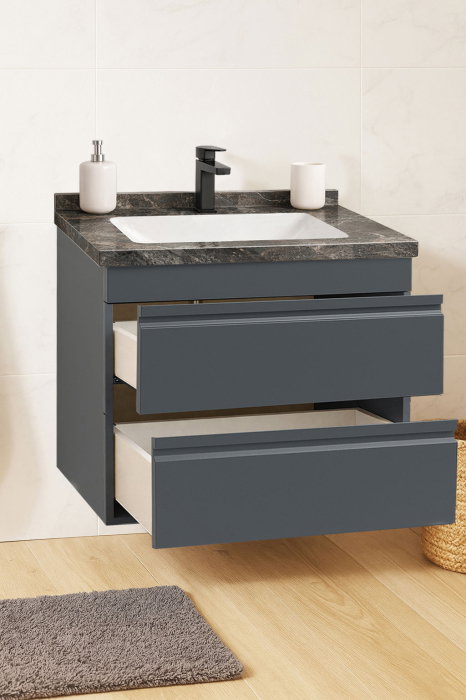 Set Baza front MDF si Lavoar seria 886, suspendata, cu sertare, montata, 60 cm, antracit [2]