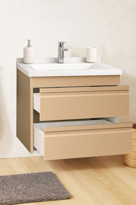 Set Baza front MDF si Lavoar seria 886, suspendata, cu sertare, montat, 60 cm, cappuccino [2]