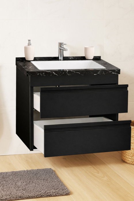 Set Baza front MDF si Lavoar seria 886, suspendata, cu sertare, montat, 60 cm, negru [2]