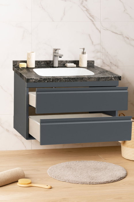 Set Baza front MDF si Lavoar seria 886, suspendata, cu sertare, montat, 80 cm, antracit [2]