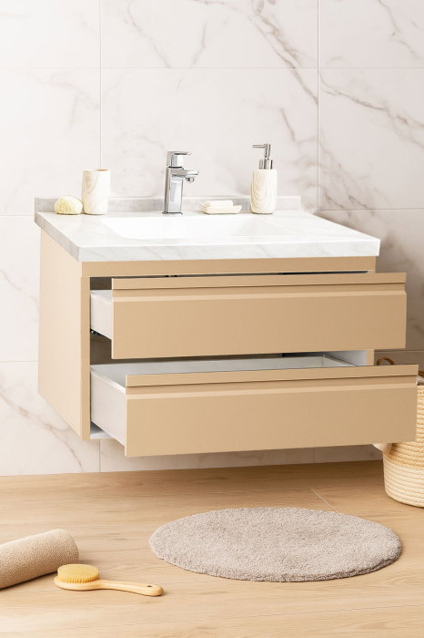 Set Baza front MDF si Lavoar seria 886, suspendata, cu sertare, montat, 80 cm, cappuccino [2]
