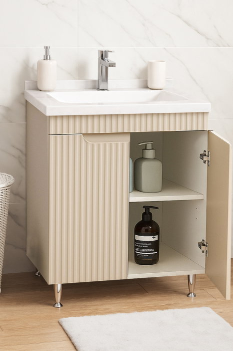 Set Baza front MDF si Lavoar seria 833, montat, 60 cm, crem [2]