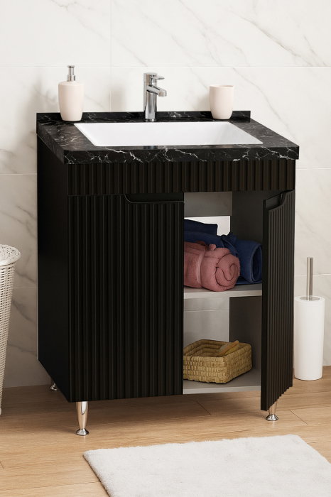 Set Baza front MDF si Lavoar seria 833, montat, 60 cm, negru [2]