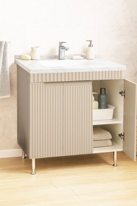 Set Baza front MDF si Lavoar seria 833, montat, 80 cm, crem [2]