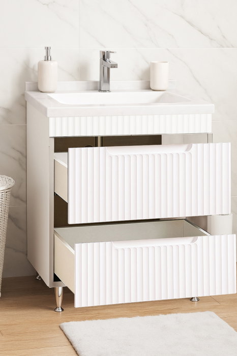 Set Baza front MDF si Lavoar seria 833, cu sertare, montat, 60 cm, alb rustic [2]