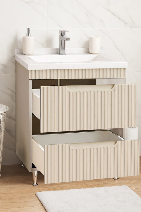 Set Baza front MDF si Lavoar seria 833, cu sertare, montat, 60 cm, crem [2]