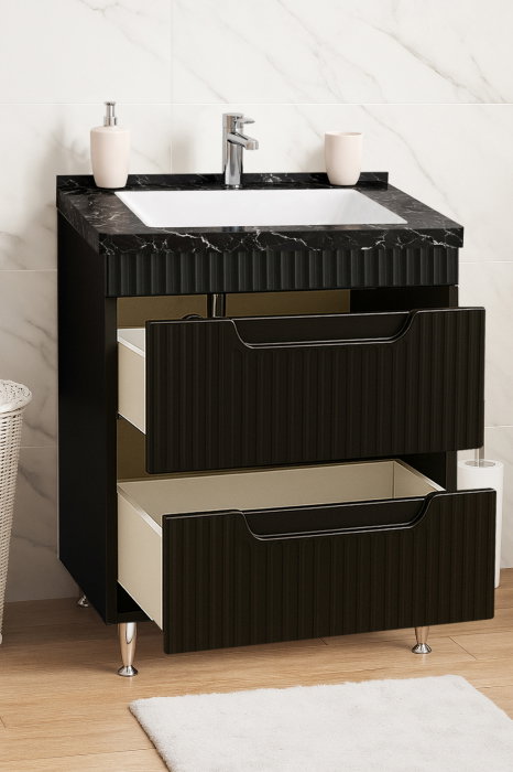 Set Baza front MDF si Lavoar seria 833, cu sertare, montat, 60 cm, negru [2]