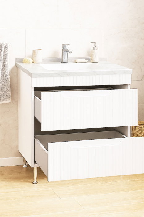 Set Baza front MDF si Lavoar seria 833, cu sertare, montat, 80 cm, alb rustic [2]