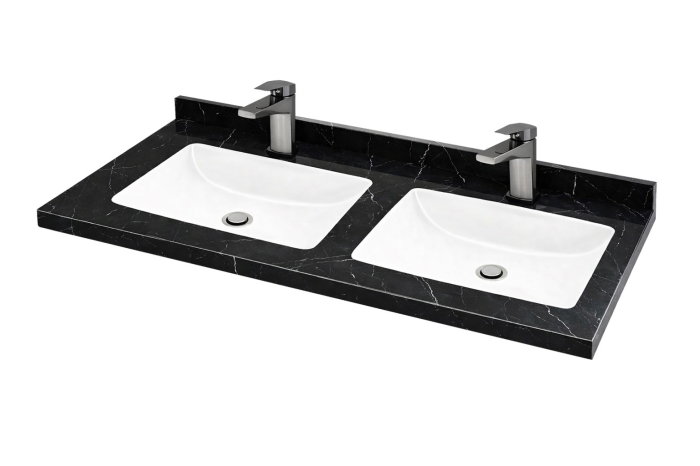 Set Baza front MDF si Lavoar seria 833, suspendata, cu sertare, montat, 120 cm, negru [4]