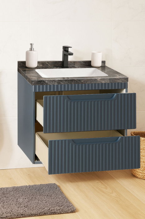 Set Baza front MDF si Lavoar seria 833, suspendata, cu sertare, montat, 60 cm, antracit [2]