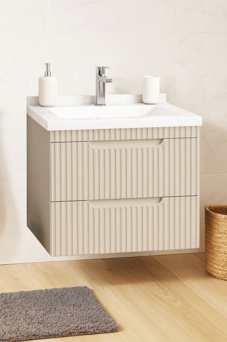 Set Baza front MDF si Lavoar seria 833, suspendata, cu sertare, montat, 60 cm, crem [1]