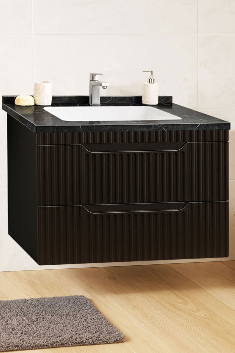 Set Baza front MDF si Lavoar seria 833, suspendata, cu sertare, montat, 80 cm, negru [1]