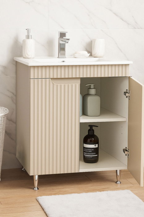 Set Baza front MDF si Lavoar seria 033, montat, 60 cm, crem [2]