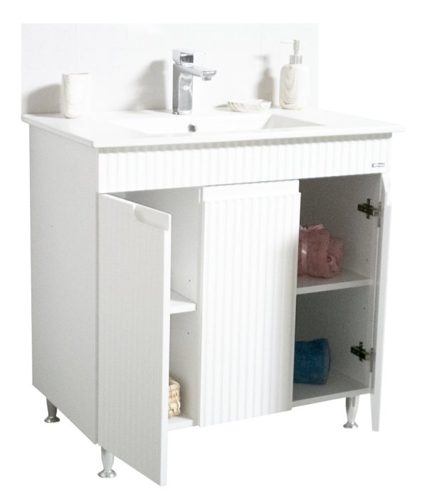 Set Baza front MDF si Lavoar seria 033, montat, 80 cm, alb rustic [3]