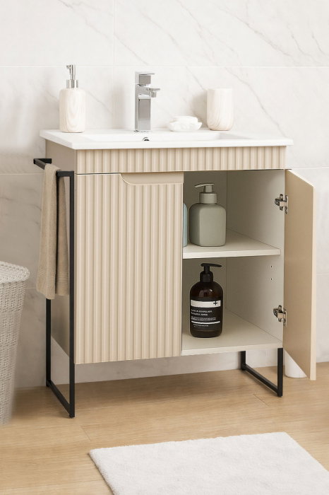 Set Baza front MDF si Lavoar seria 033, cadru metalic, montata, 60 cm, crem [2]