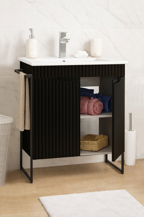 Set Baza front MDF si Lavoar seria 033, cadru metalic, montata, 60 cm, negru [2]