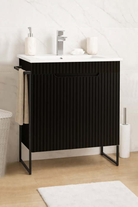 Set Baza front MDF si Lavoar seria 033, cadru metalic, montata, 60 cm, negru [1]