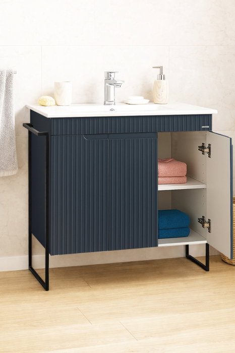 Set Baza front MDF si Lavoar seria 033, cadru metalic, montata, 80 cm, antracit [2]