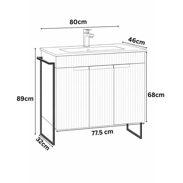 Set Baza front MDF si Lavoar seria 033, cadru metalic, montata, 80 cm, negru [3]