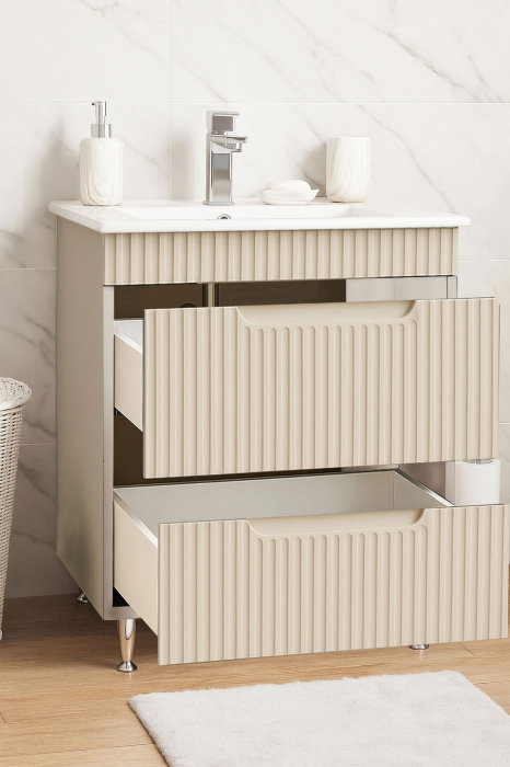 Set Baza front MDF si Lavoar seria 033, cu sertare, montata, 60 cm, crem [2]