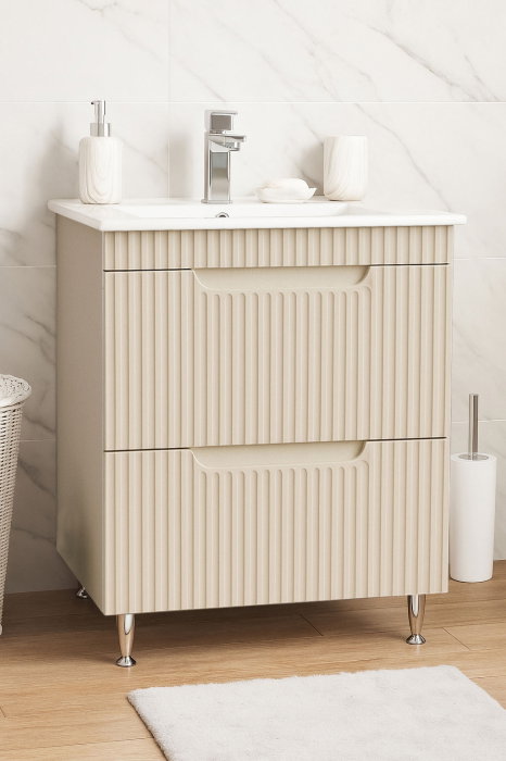 Set Baza front MDF si Lavoar seria 033, cu sertare, montata, 60 cm, crem