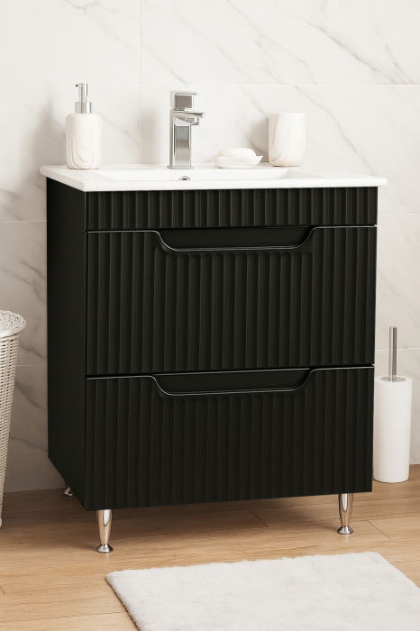 Set Baza front MDF si Lavoar seria 033, cu sertare, 60 cm, negru