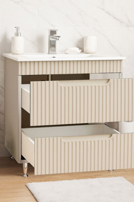 Set Baza front MDF si Lavoar seria 033, cu sertare, montat, 80 cm, crem [2]