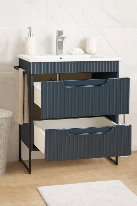 Set Baza front MDF si Lavoar seria 033, cadru metalic, cu sertare, montata, 60 cm, antracit [2]