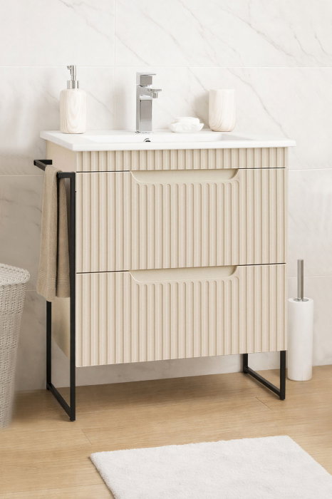 Set Baza front MDF si Lavoar seria 033, cadru metalic, cu sertare, montata, 60 cm, crem [1]