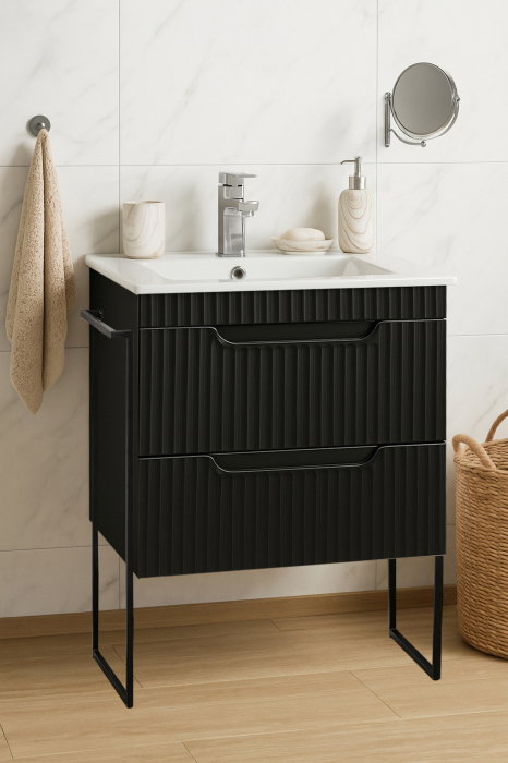 Set Baza front MDF si Lavoar seria 033, cadru metalic, sertare, montata, 60 cm, negru [1]