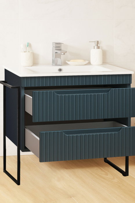 Set Baza front MDF si Lavoar seria 033, cu sertare, cadru metalic, montat, 80 cm, antracit [2]