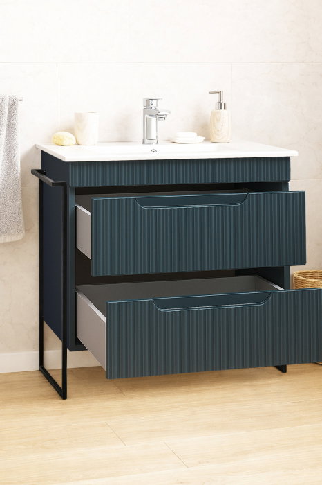 Set Baza front MDF si Lavoar seria 033, cadru metalic, sertare, montata, 80 cm, antracit [2]