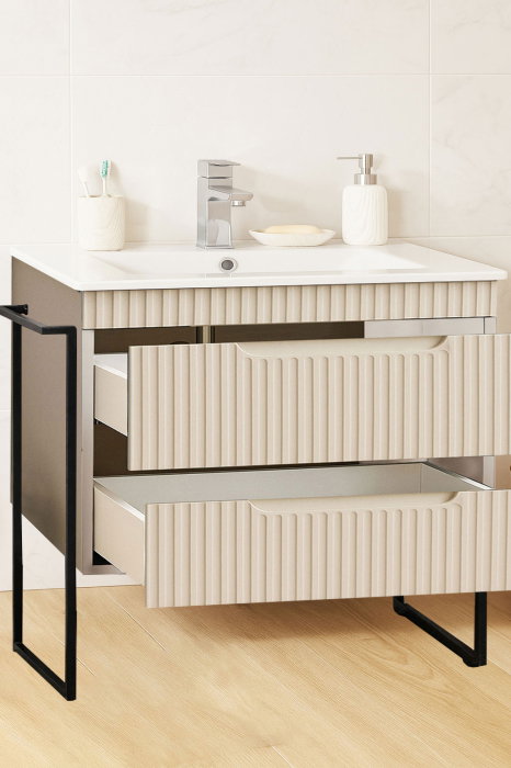 Set Baza front MDF si Lavoar seria 033, cadru metalic, sertare, montata, 80 cm, crem [2]