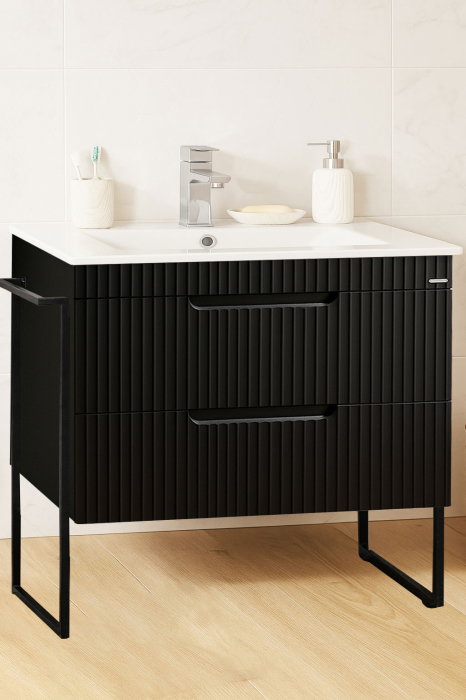 Set Baza front MDF si Lavoar seria 033, cadru metalic, sertare, montata, 80 cm, negru [1]