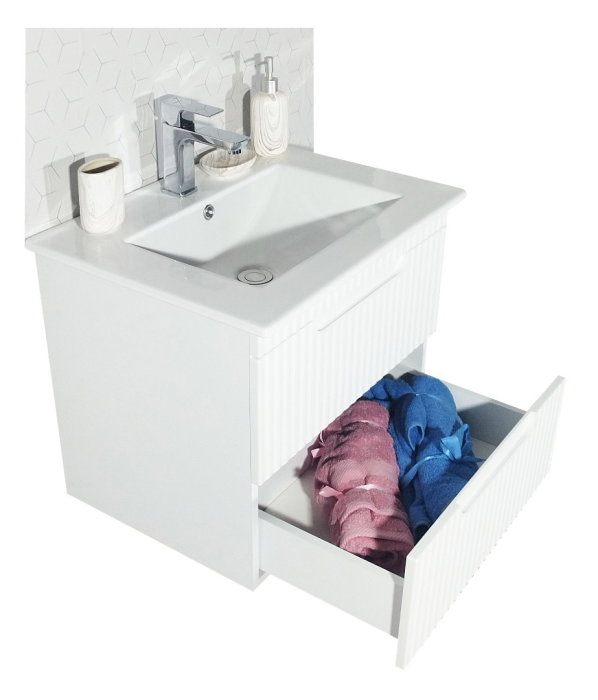 Set Baza front MDF si Lavoar seria 033, suspendata, cu sertare, montat, 60 cm, alb rustic [4]