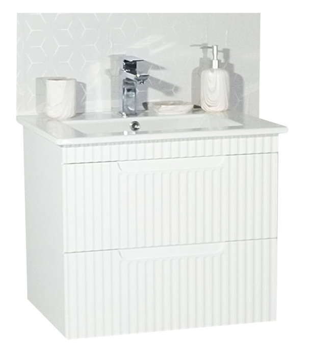 Set Baza front MDF si Lavoar seria 033, suspendata, cu sertare, montat, 60 cm, alb rustic [2]