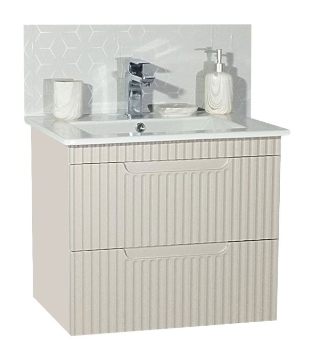 Set Baza front MDF si Lavoar seria 033, suspendata, cu sertare, montat, 60 cm, crem [2]