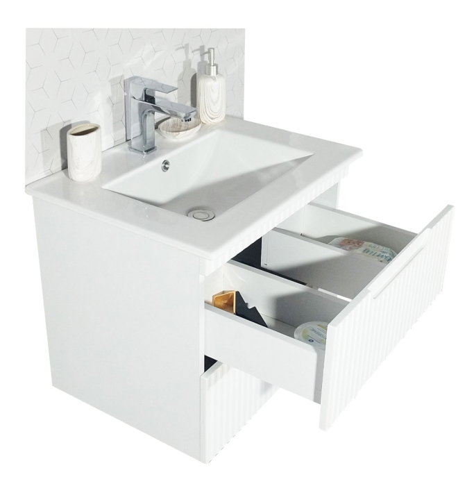 Set Baza front MDF si Lavoar seria 033, suspendata, cu sertare, montat, 80 cm, alb rustic [2]