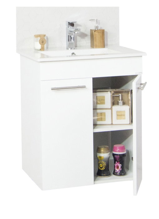 Set Baza front MDF si Lavoar seria 054, cadru metalic, montata, 60 cm, alb [3]