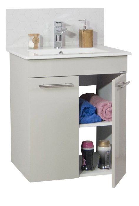 Set Baza front MDF si Lavoar seria 054, cadru metalic, montata, 60 cm, taupe [3]
