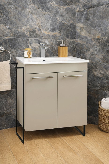 Set Baza front MDF si Lavoar seria 054, cadru metalic, montata, 60 cm, taupe [1]