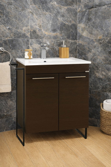 Set Baza front MDF si Lavoar seria 054, cadru metalic, montata, 60 cm, wenge [1]