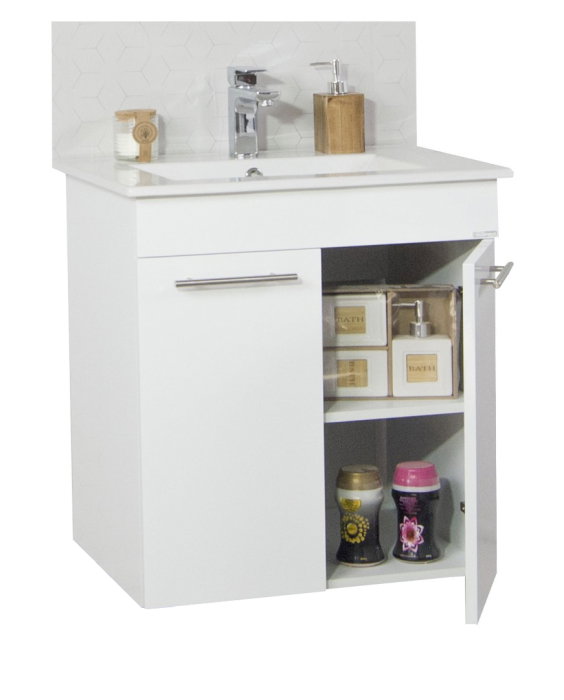 Set Baza front MDF si Lavoar seria 054, cadru metalic, montata, 70 cm, alb [2]
