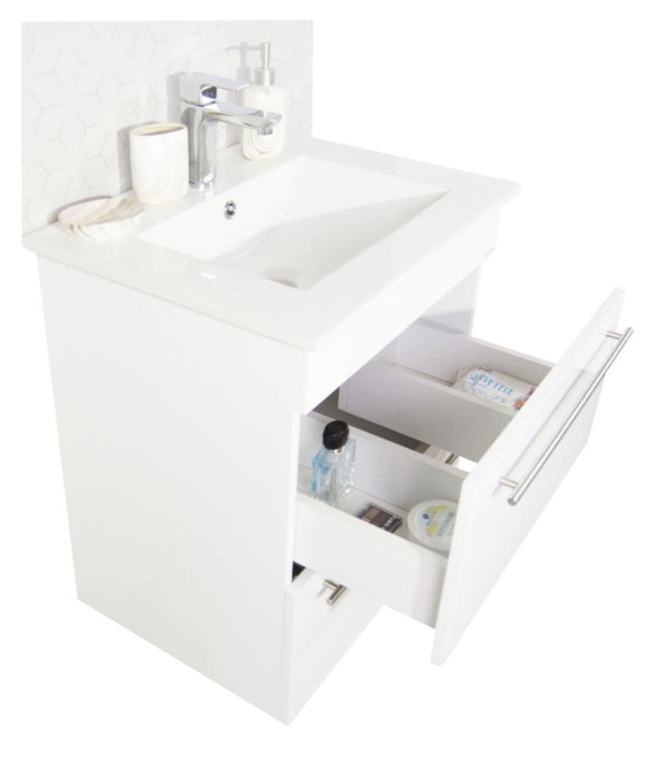 Set Baza front MDF si Lavoar seria 054, cadru metalic, sertare, montata, 60 cm, alb [3]