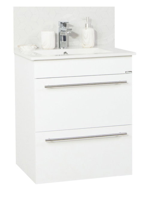 Set Baza front MDF si Lavoar seria 054, cadru metalic, sertare, montata, 60 cm, alb [2]