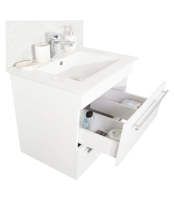 Set Baza front MDF si Lavoar seria 054, suspendata, cu sertare, montat, 60 cm, alb [2]