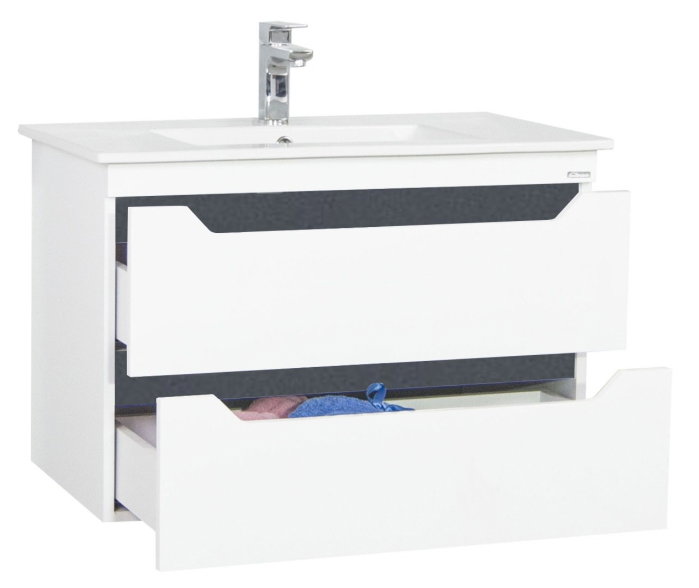 Set Baza front MDF si Lavoar seria 056, cu sertare, cadru metalic, montat, 80 cm, alb + antracit [4]