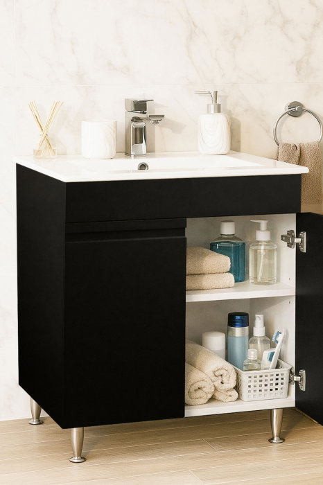 Set Baza front MDF si Lavoar seria 086, montat, 70 cm, negru [2]